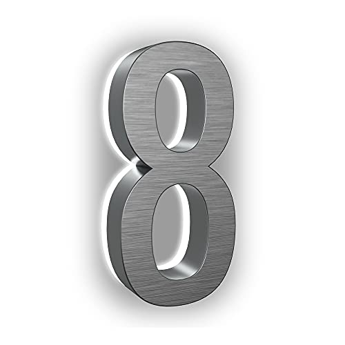 80% Off Discount LN LUMANUMBERS 5 Inches Steel Backlit LED Floating Address Number, Up-Scale Modern Look, Lighted House Numbers, 8, Brushed Nickel, Illuminated House Numbers