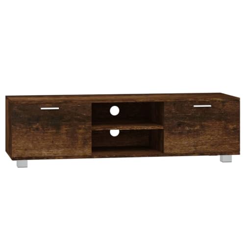 Todiikf Meuble TV en bois de chêne fumé 140 x 40,5 x 35 cm - Meuble TV bas avec 4 compartiments - Poignées en aluminium - Charge maximale : 100 kg - Design...