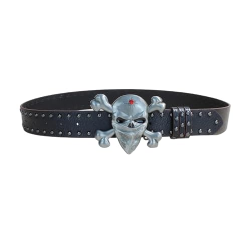 YROHGKPN Ceinture réglable avec boucle tête de mort en cuir synthétique unisexe ceinture punk rétro pour vêtements décontractés ceinture crâne rétro réglable, Rivets en métal, taille unique