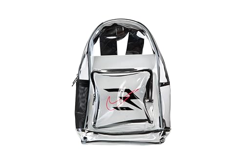 Image of Nike 3 Brand Clear Backpack - Black - One Size (23L) | See through school bookbag for boys, girls, men, women. Zip main compartment, side mesh bottle pocket, padded shoulder straps