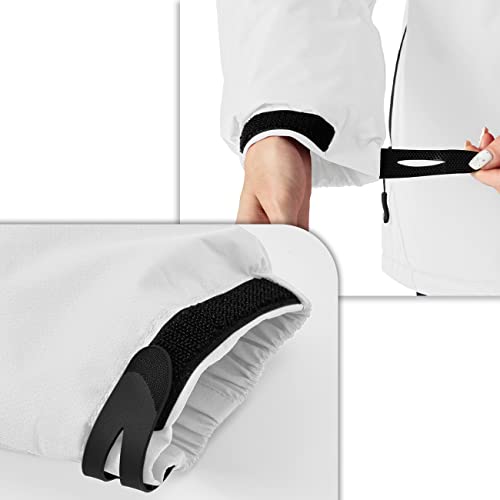 donhobo Womens Waterproof Jacket Winter Warm Fleece with Hood Windproof Camping Hiking Coat(White Black,M) - Image 2