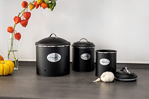 WENKO Aufbewahrungsdose Mod. Nero, 1,6 Liter, Frischhaltedose zur luftdichten Aufbewahrung von Lebensmitteln, wasserdicht, aus lackiertem Metall mit Applikation, Retro-Design, Ø 13 x 18 cm, Schwarz
