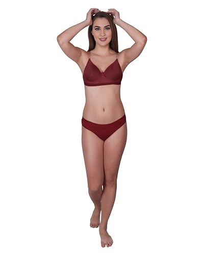 Image of UNITRUST Premium Lycra Transparent Strap Padded Bra with Matching Panty Set Designer Ultra Soft Lingerie Set for Women