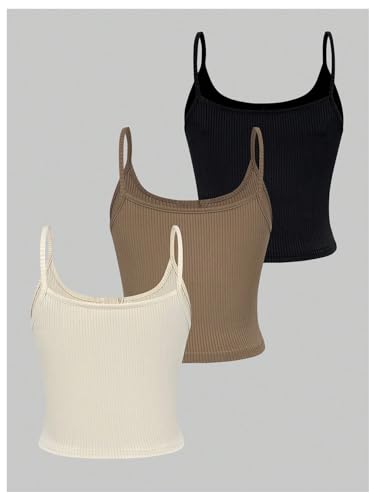 SOLY HUX Women's Button Down Ribbed Cami Top 3 Piece Spaghetti Strap Sexy Crop Camisole Tops2