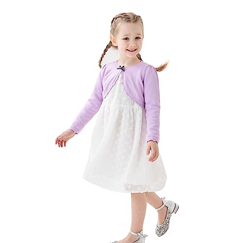 Image of Girls' Baby Cardigan Children's Knitted Sweater Front Open Long Sleeved Dress Cover up One Button Closure Top (as1, Age, 6 Years, 7 Years, Taro Purple)