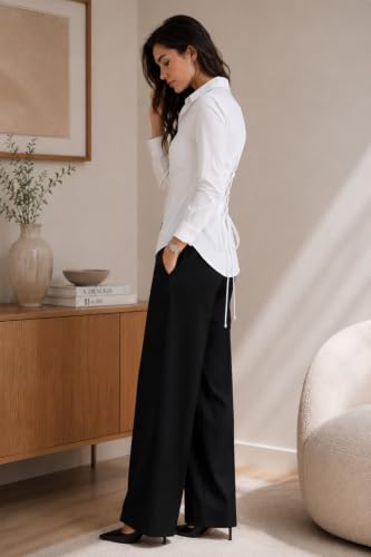 Image of OOMPH! Women's Cotton Solid Corset Style Shirt | Back Lace-Up Tie-Up Cinched Waist | Full Sleeve Button-Down Formal Office & Smart Casual Shirt