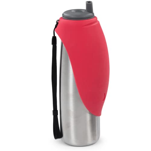 Messy Mutts Double Wall Vacuum Insulated Stainless Steel Travel Water Bottle With Silicone Flip Up Bowl | Pet Travel Necessity | Camping, Hiking, Walking Accessory | 20 Oz / 600Ml | Watermelon #TOP1