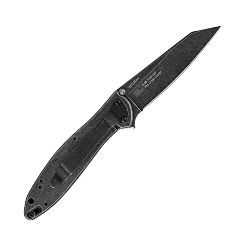 Image of Kershaw Leek, BlackWash Pocket Knife (1660BLKW); 3 Sandvik 14C28N Steel Blade, 410 Stainless Steel Handle, BlackWash Finish, SpeedSafe Assisted Open, Frame and Tip Locks, Reversible Pocketclip; 3 OZ