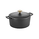 Tramontina Dutch Oven Cast Iron 5.5 Qt Matte Black with Gold Stainless Steel Knob, 80131/084DS
