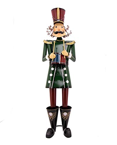 Giant Life-Size 5' Iron Nutcracker Christmas Holiday Toy Soldiers (Green with Drum)