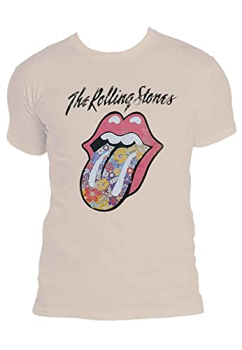 The Rolling Stones T Shirt Flowers Tongue Band Logo Nouveau Officiel Homme Sand - Les Beatles, Paul McCartney, John Lennon, RIngo Starr, George Harrison The Rolling Stones T Shirt Flowers Tongue Band Logo Nouveau Officiel Homme Sand – Image 5