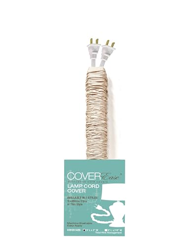 Image of Tan /Straw COVEREase Lamp Cord Cover 9 ft Faux Silk Fabric Cover - Cable Sleeve, Wire Cover, Cord Hider for Cable Management for Electrical Lighting Fixtures (1 Pack)