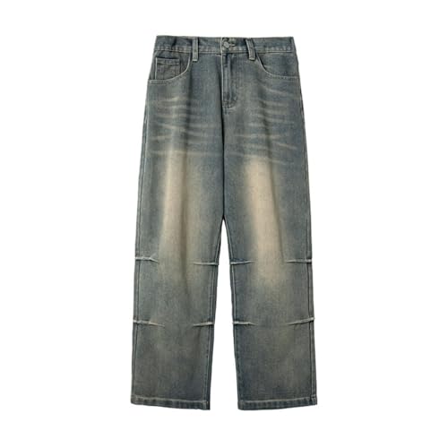 Pantalon en denim de style américain à jambes droites larges et fluides