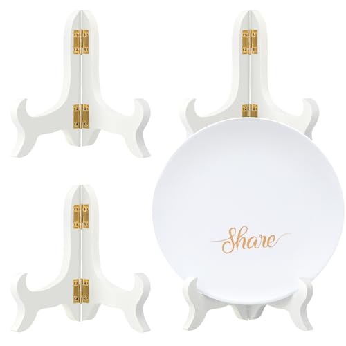 Tatuo 4 Packs Wooden Display Stand Plate Holder Easels, white, 5 Inch
