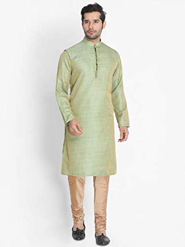 Image of VASTRAMAY Men's Beige Cotton Silk Blend Kurta