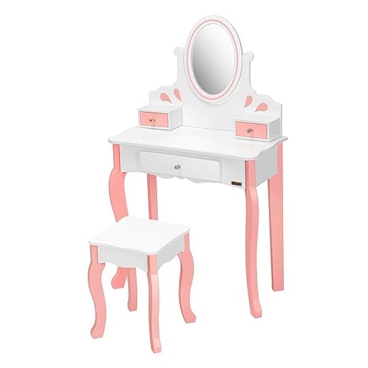 VIVOHOME Kids Vanity Set, Princess MDF Makeup Dressing Table with 360° Rotating Mirror and Drawers for Girls, White