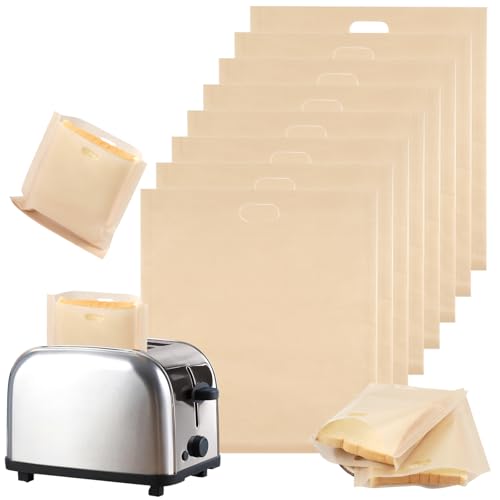 8 Pack Toaster Bags, Toastie Bags for Toaster Reusable Non-Stick, Washable Sandwich Bag, Toastie Bag for Microwave Grill Oven (17 x 19cm)