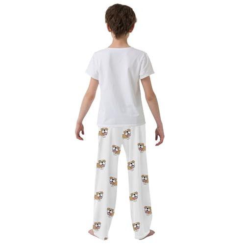 Boys' Pants Cute Bulldog White Long Bottoms Jogger Pants Elastic Waist Trousers with Pockets S-XL3