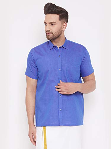 Image of VASTRAMAY Men's Blue Cotton Blend Shirt VASMSH003BU 48