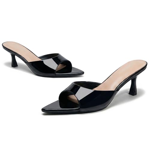 Image of Arromic Womens Kitten Heel Sandals,Pointed Round Open Toe Slides 5mm high elastic latex Sexy 2.3 Inch Stiletto Heeled for Party Wedding Daily