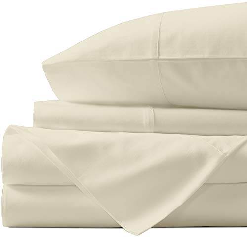 Pure 1000 Thread Count Sheets, Queen Sheets Cotton, Smooth Luxury Sheets Set (4Pc), High Thread Count Sheets vs Egyptian Cotton Sheets, 15" Elasticized Deep Pocket - Ivory Hotel Sheets