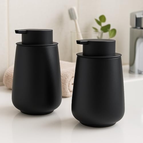 ソープディスペンサー 泡 ディスペンサー セラミック 手動 陶器 広口 詰め替え ハンドソープ食器洗剤用 詰め替え容器 泡ソープ おしゃれ 大容量 洗面所 トイレ zk-spb01-bkbk-2set