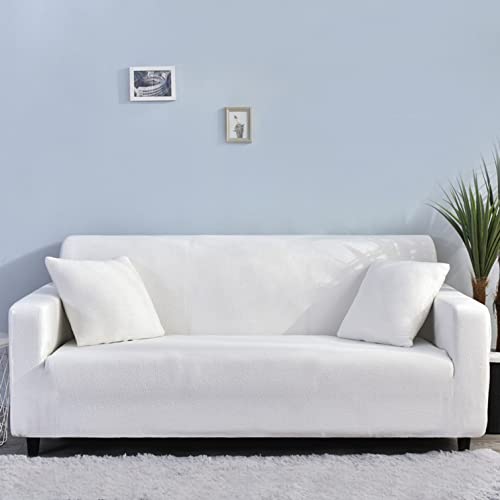 Housse de canapé d'angle convertible extensible blanche 4 places - 2