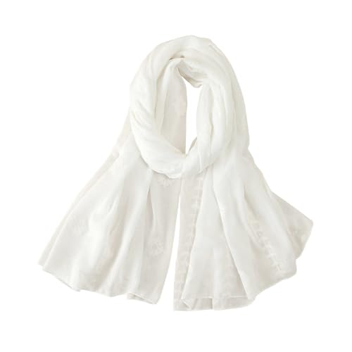 Generisch Bufanda larga de algodón y lino para mujer, de moda, delgada, simple, bordada, conjunto, Blanco, talla única