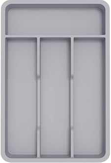 Lifewit Small Cutlery Tray, 31.5x19.8cm Cutlery Drawer Organiser Utensil Holder for Kitchen Storage Spoon Fork Knives,4 Compartments,Grey