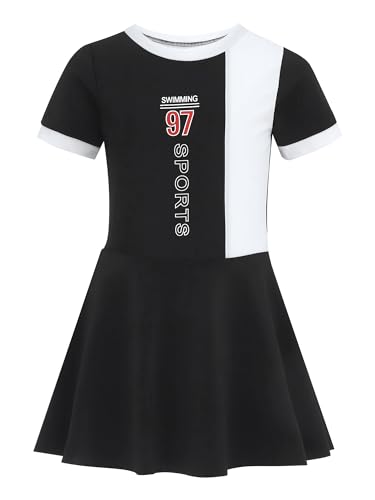 Girls One Piece Swimsuit Short Sleeve Skirted Swimwear Swim Dress Rash Guard Beach Bathing Suit