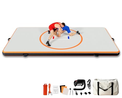 Specraft Inflatable Wrestling & Grappling Mat 10x5 ft 4 Thick Waterproof PVC Ideal for Jiu Jitsu BJJ MMA Water Yoga Indoor & Outdoor Use Includes Carry Bag & Repair Kit Orange/Gray