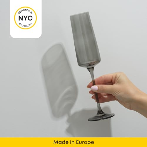 JoyJolt Sidney Stemmed Champagne Flutes Set of 4 | 7 oz Modern Champagne Glasses for Prosecco, Rose, Sparkling Wine, Mimosa, Cocktail | Premium Crystal Made in Europe | Smoke (Gray/Grey) Colored by JoyJolt - Image 5