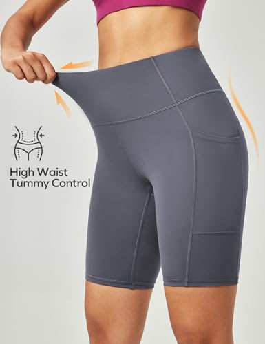 Ewedoos Biker Shorts Women Tummy Control Workout Shorts with 3 Pockets High Waisted Compression Gym Running Yoga Shorts Women