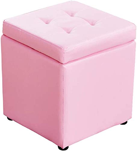Repose-pieds cube en simili cuir rose 30x30x35 cm avec coffre de rangement