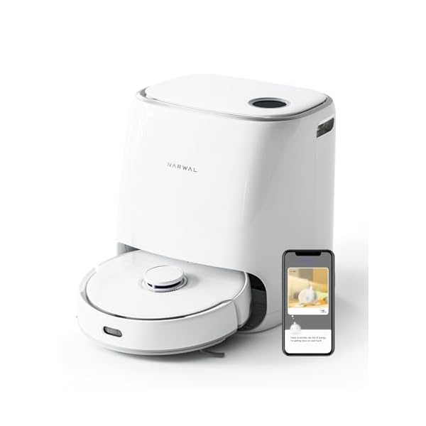 Narwal freo robot vacuum and mop comb washing drying dirt sense ultra clean auto add cleaner lcd display smart swing arcuate route wifi app control white  urban country home decor