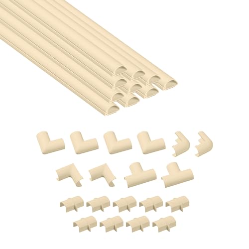 Image of D-Line 157in Cord Hider Kit, Patented Cable Cover, Hide Wires on Wall, Channel for TV Mount Cords, Raceway Wire Hiders, Paintable, Adhesive, Half Round, 10x 0.78in W x 0.39in H x 15.7in L, Beige