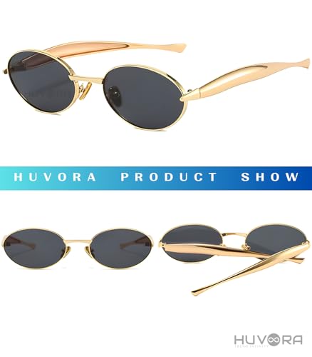 Image of Designer Oval Retro Sunglasses for Man and Woman - Oversized Trendy Stylish Vintage Elegant Round Goggles for Men Women - UV400 Protected Branded Metal Frame Shades for Party Driving