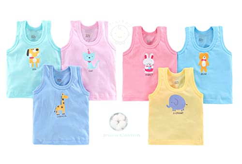 Image of PIKIPOO Printed Baby Vest for Kids Cotton Sleeveless Sando Baniyan Toddler Innerwear Baby Cloth for Boys & Girls Pack of 6