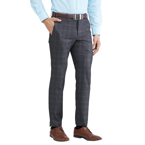 Image of Raymond Men Slim Fit Checks Pattern Polyester Blend Flat Front Formal Trouser