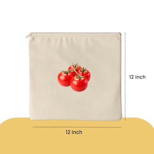 Image of 100% Cotton Reusable Vegetable Bags for Fridge | Eco-friendly Storage Bags for Kitchen Organizer | 10 Pcs | Washable Breathable Zipper Cloth Bags for Vegetables