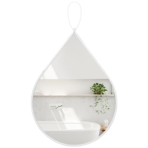 FEUFOAM White Mirror with Metal Frame Drop Shape Bathroom Mirrors Large Wall Mirror Irregular Decorative for Bedroom Living Room Vanity Entryway Hallway 50x40cm