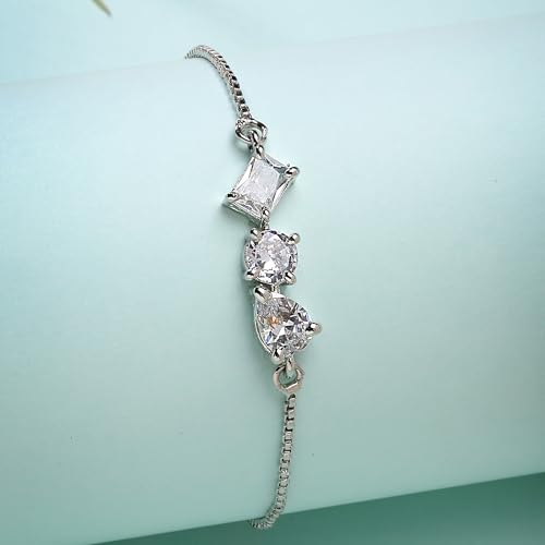 Image of ZENEME Bracelet Silver Toned Rhodium Plated American Diamond Crystal Charm Bracelet For Women