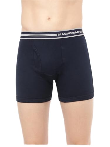Image of Macroman Valentino Classic Designer Trunks for Men, Premium Compact Cotton Rib Stretch Trunk Underwear with Anti-Microbial Finish, Navy Blue, S, Pack of 1