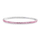 RANDES Pink Sapphire Tennis Bracelet for Women Sterling Silver Classic 3mm Round Pink Gemstone October Birthstone Stretchy Bracelets Stack, 7.25 Inch