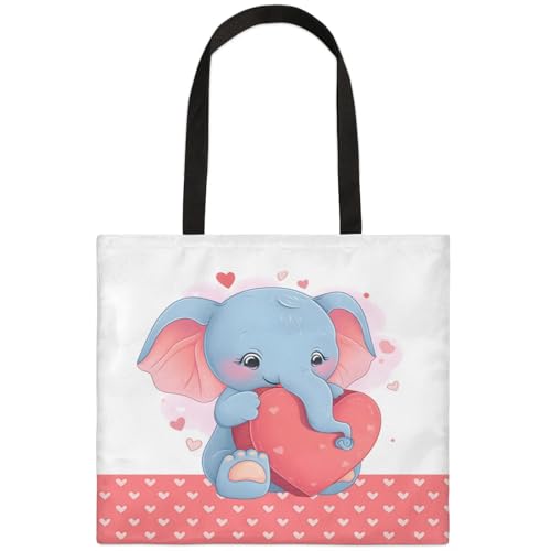 Mularoka Lovely Elephants Square Canvas Tote Bag Top Handle Purses Stylish Women Canvas Shoulder Tote Bags Reusable Handbags for Work Travel Picnic Beach Shopping Gym Hiking