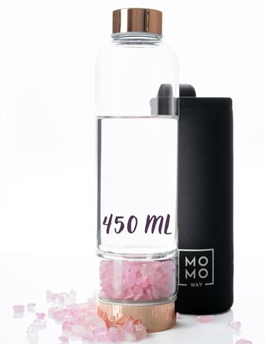 MOMO WAY Botella De Agua De Cristal Con Cuarzo Rosa 450 ml Botella De Regalo Perfecta Piedras De Cuarzo Natural 2 colores Oro Rosado