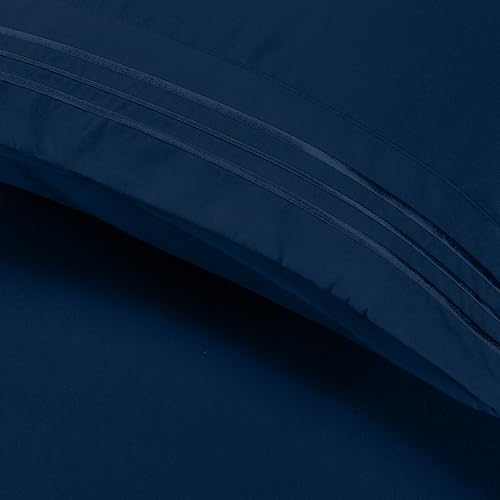 Image of Elegant Comfort Luxury Ultra-Soft 2-Piece Pillowcase Set 1500 Thread Count Egyptian Quality Microfiber Double Brushed-100% Hypoallergenic-Wrinkle Resistant, Standard /Queen Size, Navy Blue