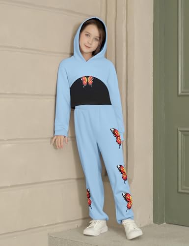 Image of Gaupafmb Girls Clothes 3PC Tie-dye with Butterfly Print Hoodie Sweatshirt Butterfly Print Cami Tops Sweatpants Girls