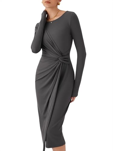 CIDER Women's Long Sleeve Dress Boat Neck Twist Waist Bodycon Midi Dress Elegant Cocktail Party Trendy Fall Dresses3