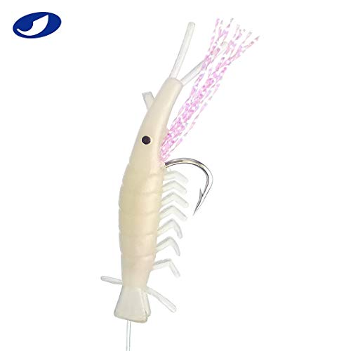 OceanCat señuelos de pesca para agua salada, 10 paquetes de 5 anzuelos cada uno, señuelos de camarón luminiscentes para pesca en agua salada miniatura 3